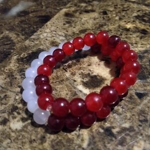 Elegant Red and White Beaded Bracelet